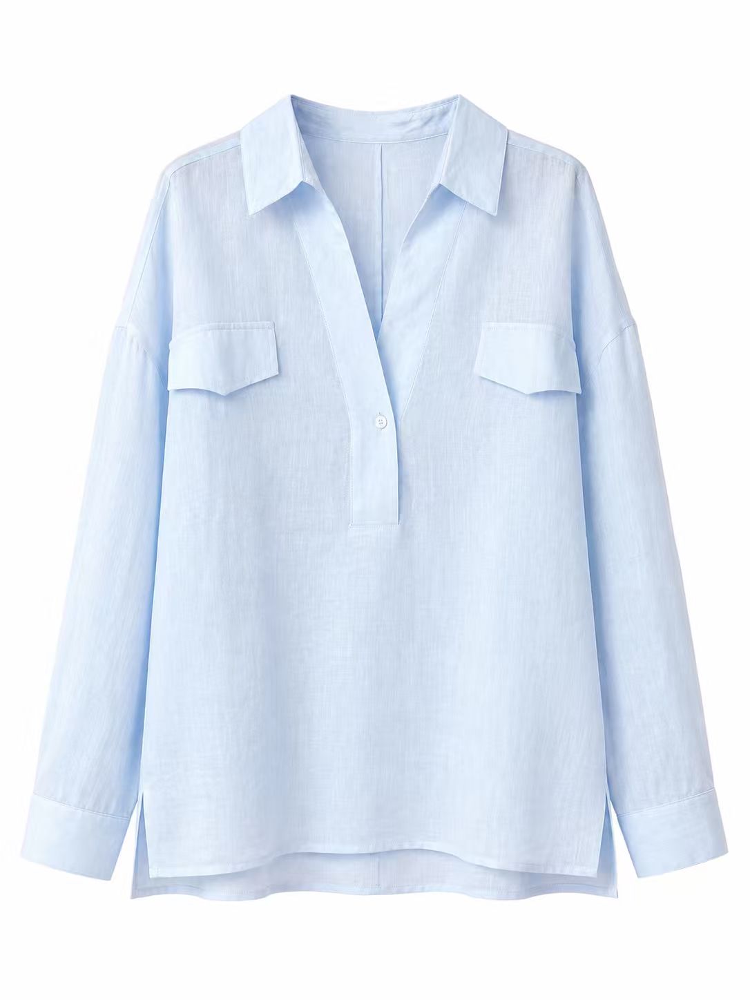 Light blue popover long sleeve shirt product photo
