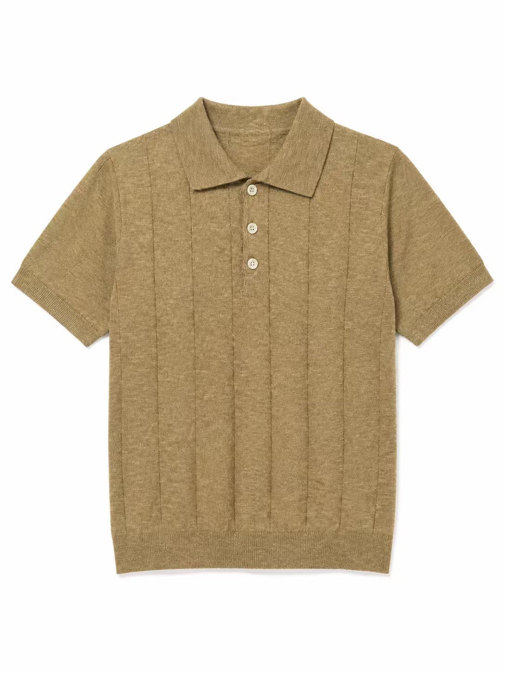 Mens coffee brown textured knit polo shirt product photo
