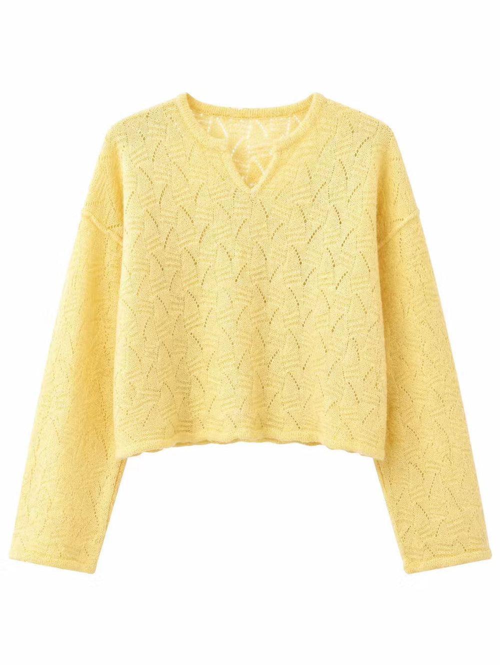 Sunshine yellow openwork knit cropped sweater product photo