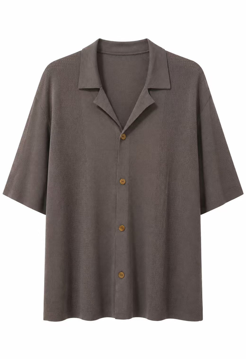 Mens mocha brown relaxed collar knit short sleeve shirt product photo