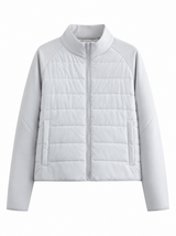 White quilted front knit sleeve zip jacket product photo