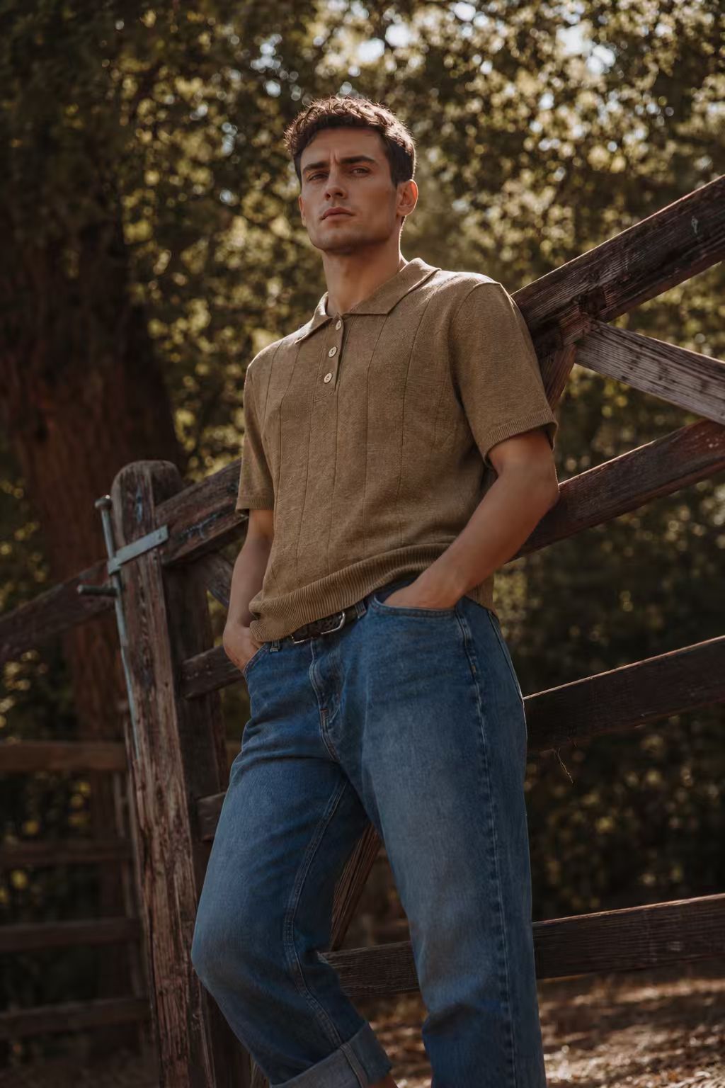 Men's Coffee Brown Textured Knit Polo Shirt