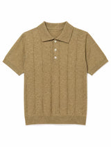Mens coffee brown textured knit polo shirt product photo