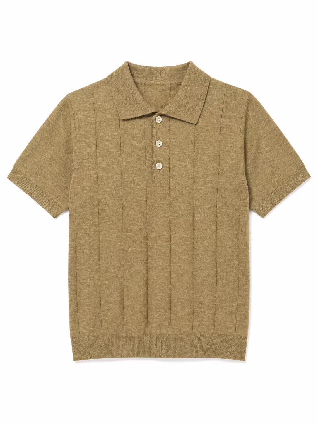 Mens coffee brown textured knit polo shirt product photo