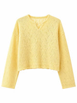 Sunshine yellow openwork knit cropped sweater product photo