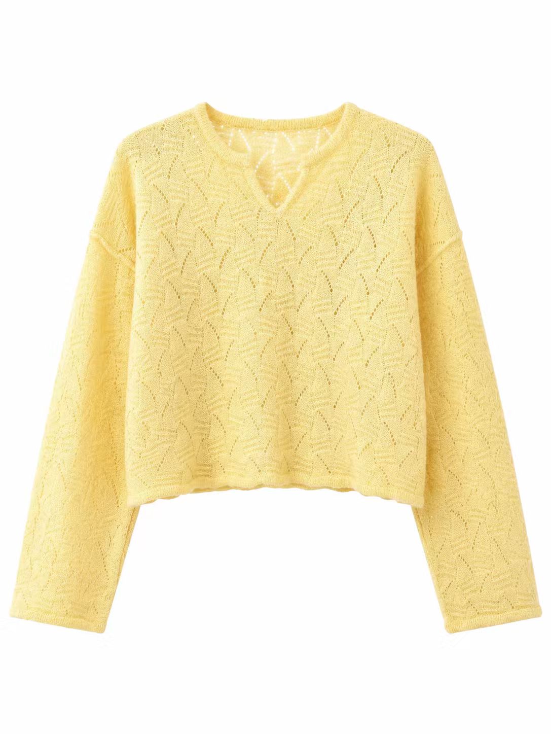 Sunshine yellow openwork knit cropped sweater product photo