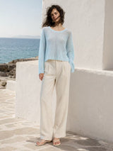 Light blue relaxed open knit long sleeve sweater product photo