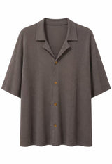 Mens mocha brown relaxed collar knit short sleeve shirt product photo