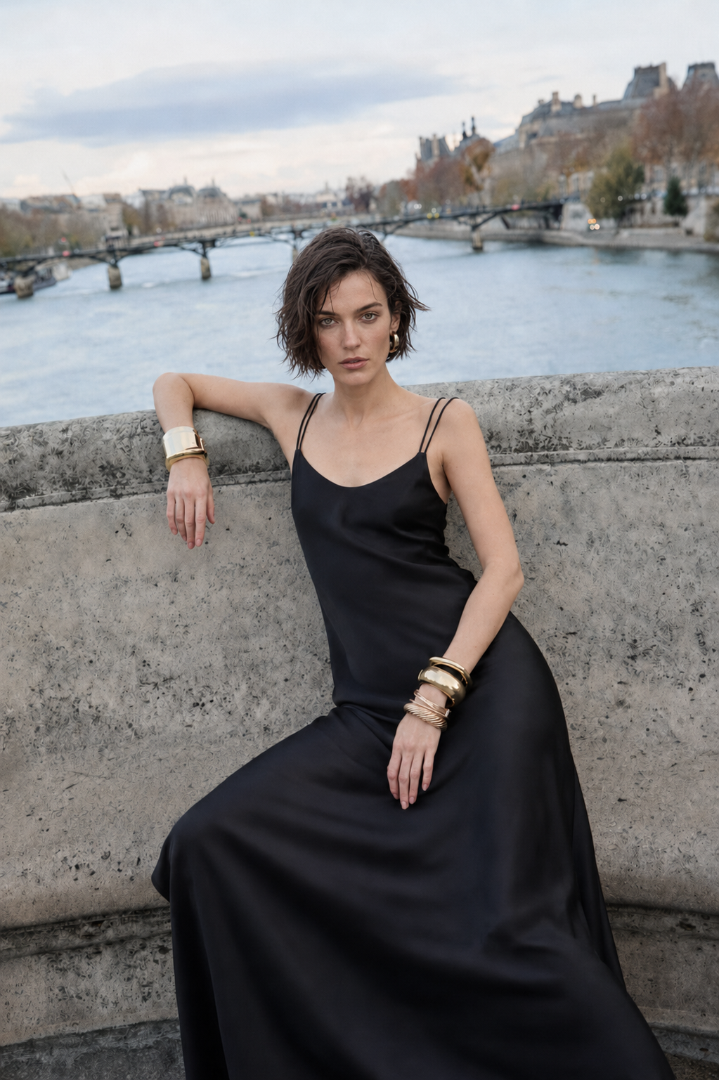 Black Satin-Look Spaghetti-Strap Slip Maxi Dress